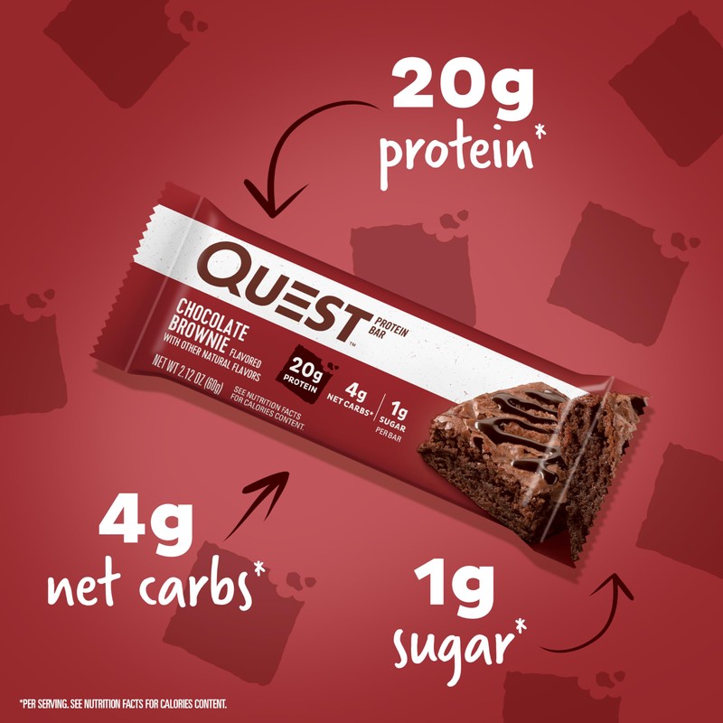 Quest Nutrition Chocolate Brownie Protein Bar, 20g Protein, 1g Sugar,