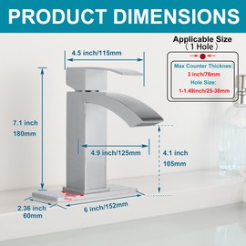 Jodulos Brushed Nickel Bathroom Faucet, Waterfall Faucet for Bathroom Sink Single Hole with cUPC Supply Hose and Pop Up Drain