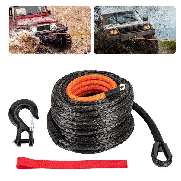 TBvechi 3/8" x 92ft Winch Rope Synthetic Line Recovery Cable