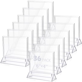 Yalikop 36 Pack Acrylic Sign Holders 6 x 4 Inches, Double Sided Picture Frame Bulk, Vertical Clear Table Menu Display Stand for Wedding Reception Party Office Store Restaurant Centerpiece, Horizontal