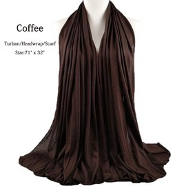 Turban Head Wraps for Black Women Jersey Hijab Scarves Cotton Fashion Headbands Long Plain Shawls Coffee