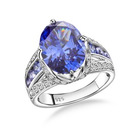 AGRULE Tanzanite Rings for Women 925 Sterling Silver Chunky Statement Cocktail Ring Party Jewelry 11.8 Carat Big Signet Ring, Size 6