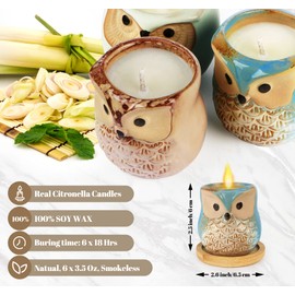 Kinforse Citronella Candles Outdoor Gift Ideas for Women, 6x3.5oz Novelty Owl Soy Candles for Gift Sets Women, Aromatherapy Candles Bulk for Garden, Porch, Outdoor Patio Décor