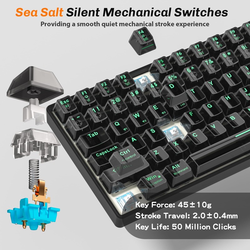 Taiahiro Clear Keyboard Wireless Creamy Mechanical Gaming Keyboard, 100 Keys