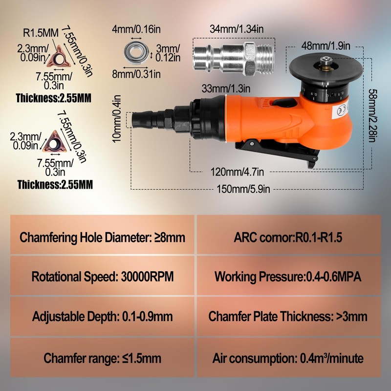 Mini Pneumatic Chamfering Machine, Portable Hand Air Chamfering Tool, 45