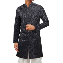 Runcati Mens Kurta Sherwani Coats Kaftan Indian Ethnic Royal Suits Shiny Mandarin Collar Wedding Festive Party Blazer