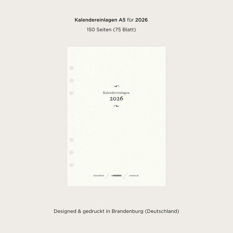 etmamu 1100 Calendar Inserts 2026 A5 Vertical Dot Grid