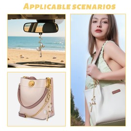 Cxtiy Coastal Car Charm for Women, Sea Shell Rearview Mirror Hanging Accessories - Cute Beachy Decor Ornament, Aesthetic Girly Car Accessories Interior (Gold)