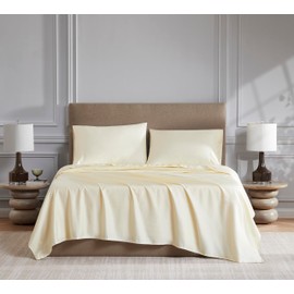 Linen Closet Luxury Cotton 1200 Thread Count Cotton Sateen 4-Piece Sheet Set, King, Ivory