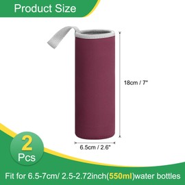 uxcell 2pcs Neoprene Water Bottle Sleeve, 18.5 oz Insulated Water Glass Bottle Carrier Bag Collapsible Drink Bottle Sleeve Cover Holder with Handle, Wine Red