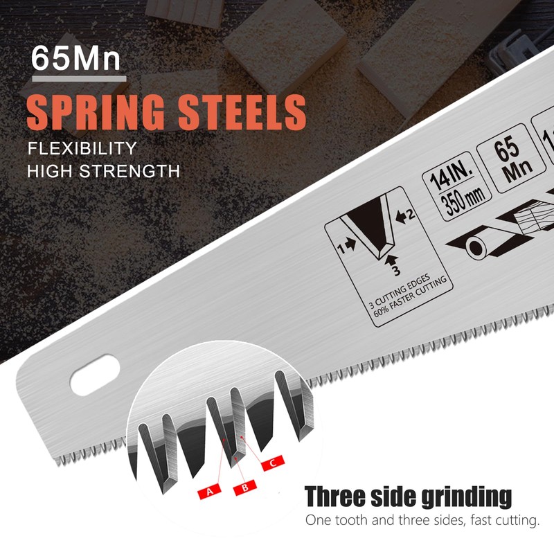 14 Inch Wood Hand Saw, 11 TPI Universal Handsaw Non-slip