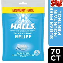 HALLS Relief Mountain Menthol Sugar Free Cough Drops, Economy Pack, 70 Drops