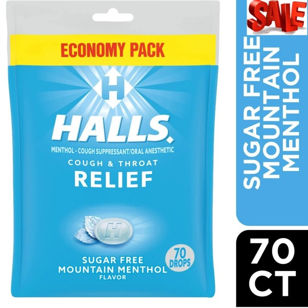 HALLS Relief Mountain Menthol Sugar Free Cough Drops, Economy Pack,