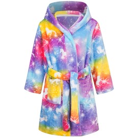 Baogaier Bathrobe Hood Children's Dressing Gown Flannel Sleepwear Robe Terry Cloth Long Sleeves Soft Sleepsuit Bathrobe Pyjamas Waist Belt Cute Animal Pattern for Girls Boys Age 1-7 Years,