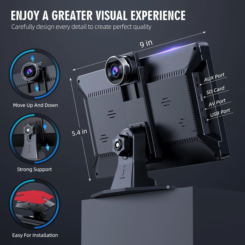 Portable Wireless Carplay Screen, PBYRD 9" Touchscreen with 4K HD