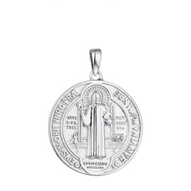 WIOY Saint Benedict Medal 925 Sterling Silver Pendant, San Benito Medalla, Catholic st Benedict Gift for Men Women