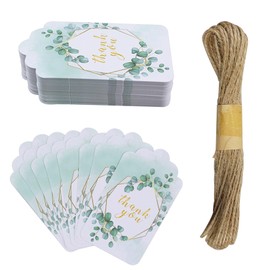Gift Tags with String 50 Pieces Paper Tags Thank You Present Labels Gift Tags for Decoration Birthday Wedding Baby Shower Graduation etc, 7 x 4cm, Leaves
