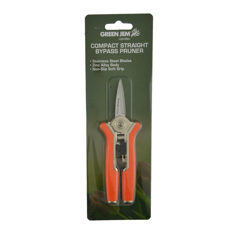 Green Jem Compact Straight Bypass Pruner, Orange, 15x4.5x1.5 cm