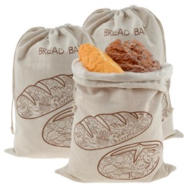 LSCSJUNS 3 Pcs Bread Bags with Drawstring and TPU Lining Reusable Storage Linen Sourdough Bread Bags Portable Sourdough Storage Bag for Homemade