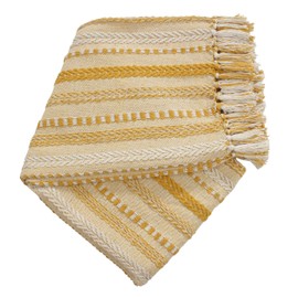Handwoven Cotton Boho Throw Blanket with Tassels – All Season Throw for Decorative Luxury in Living Room or Bedroom, Soft Cozy Couch Sofa Bed Blanket, 50x60 Inches (Farm Mustard)
