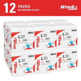 WypAll® GeneralClean™ L30 Heavy Duty Cleaning Towels (05812), Quarterfold, Strong and Soft Towels, White (90 Sheets/Pack, 12 Packs/Case, 1,080 Sheets/Case)