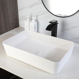Focitland 22 Inch Stone Resin Bathroom Sink with Pop-Up Drain Combo,Rectangular Vessel Sink Above Counter Modern Bathroom Vessel Sink Bowl (White)