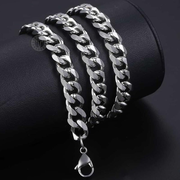 3/5/7/9/11mm Stainless Steel Silver Color Cuban Curb Chain Necklace Choker