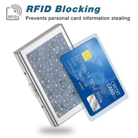Rimilak Metal Credit Card Holder, Mini Credit Card Wallet RFID Blocking Slim Metal Hard Case for Women Men, Stars