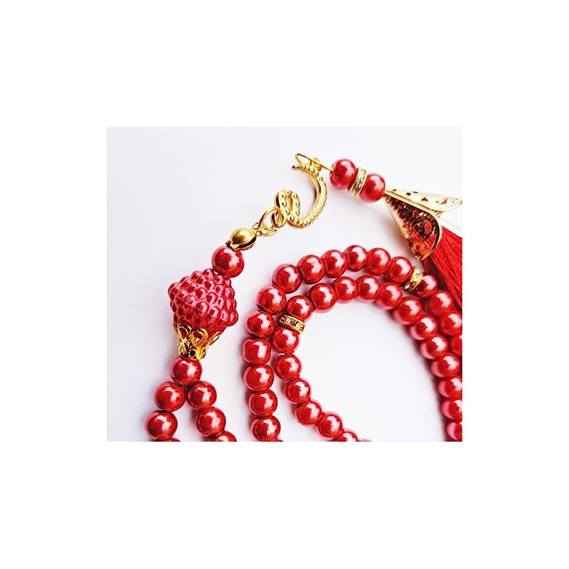 Islamic Tasbih Tasheeh 99-Beads Muslim Prayer Beads (Red)