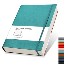 RETTACY Notebook B5 Lined, Thick Diary with 320 Numbered Pages, 1 Back Pocket and High-Quality Soft Cover for Women and Men in the Office or School, 19 x 25 cm, Cyan