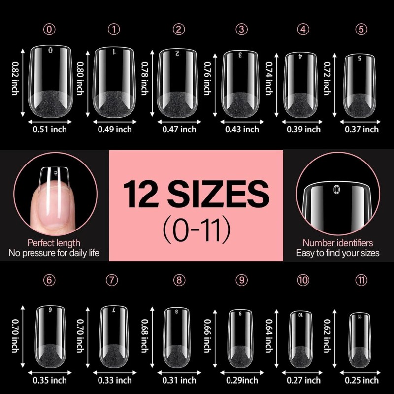 AILLSA Short Square Nail Tips Full Cover Clear 1 Fl