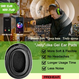 PROHEAR 033 Gel Ear Pads AM FM Bluetooth Radio Headphones - More Soft Comfort - USB C Rechargeable 2000mAh Battery - 31dB SNR - 48Hrs Playtime - Hearing Protection for Mowing Lawn, Gifts for Father
