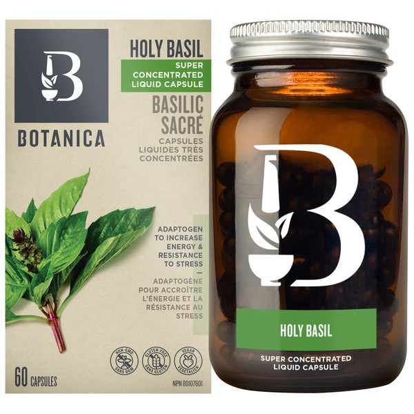 Botanica Holy Basil Liquid Capsules – Helps Increase Energy & Reduce Stress – Antioxidant Properties – Whole Herb Formula, Non-GMO, Vegan and Gluten Free, 60 Capsules (30 Servings)