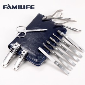 Manicure Kit, FAMILIFE Professional Manicure Set Nail Kit, 11 in 1 Stainless Steel Nail Clippers Set for Men Pedicure Tool, Men Grooming Tool with Portable Blue Leather Travel Case Luxury Gifts
