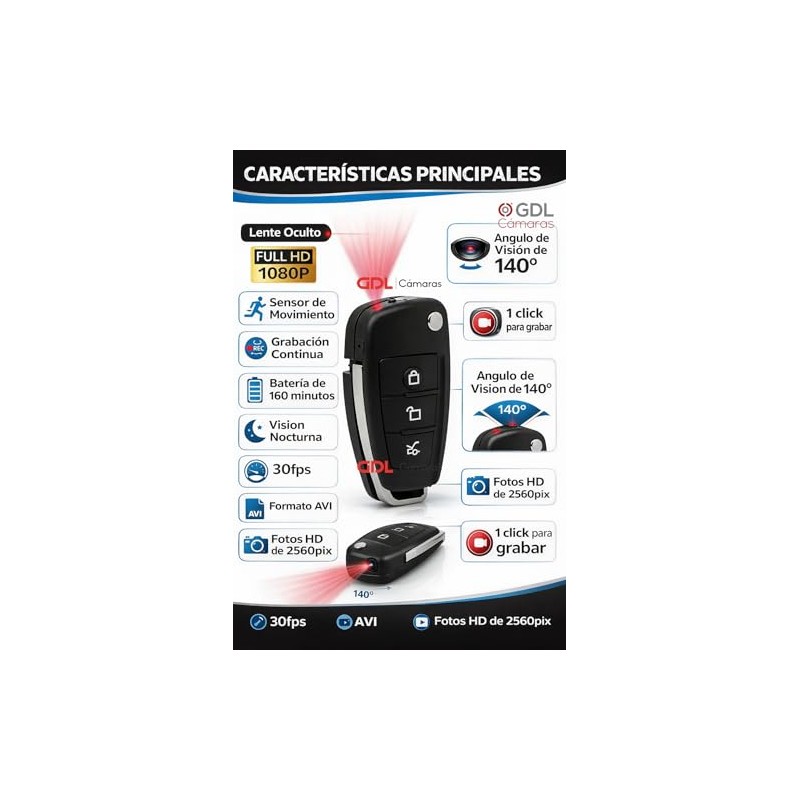 Mini Camara Espia Llavero Camara Oculta Control Alarma HD 1080P