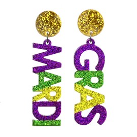 Shining Mardi Gras Letter Mask Wine Bottle Shape Resin Carnival Earrings for Women Jewelry(A)