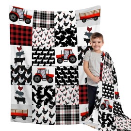 BUYYET Tractor Farm Fleece Flannel Blanket Receiving Blankets for Boys Girls Toddler Gifts Funny Animals Tractors Farmhouse Kids Throw Blanket Farm Animal Nursery Decor 40''x 50'' for Kids/Child