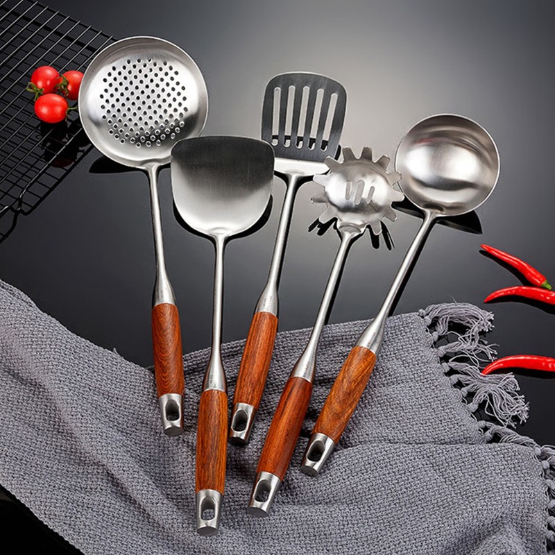 4Pcs/Set 304 Stainless Steel Rosewood Cooking Utensils Cookware Set Kitchen