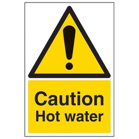 V Safety Warning Temperature - Caution Hot Water - 100 x 150 mm Restickable Safety Sign