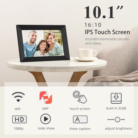 YUUTY WiFi Digital Picture Frame, 10.1 Inch 32 GB Frameo Electronic Picture Frame, 1280 x 800 HD IPS LCD Touchscreen Photo Frame, Automatic Rotation, Share Photos Immediately From Anywhere