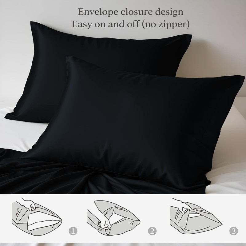 LINENWALAS 100% Organic Bamboo Pillow Cases 2 Pack, Soft Premium
