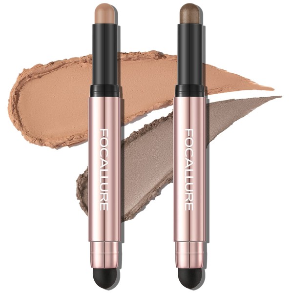 FOCALLURE 2PCS No Crease Eyeshadow Stick,Shimmer and Matte Cream Eyeshadow