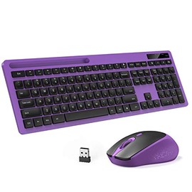 Wireless Keyboard and Mouse Combo - Keyboard with Phone Holder, VIVEFOX 2.4GHz Silent USB Wireless Keyboard Mouse Combo , Full-Size Keyboard and Mouse for Computer, Desktop and Laptop (Purple)