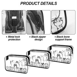 3PCS TSA Approved Travel Toiletry Bag, Travel Clear Toiletry Bag with Cat Patterns and TSA Aviation Logo, Plastic Waterproof Makeup Organizer for Travel Airplane Vacation Bathroom (Patterned Cat)