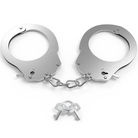Bdwing Metal Handcuffs with Key Role Play Police Costume Safety Party Accessories Pretend Play Handcuffs for Children Metal (Silver White)