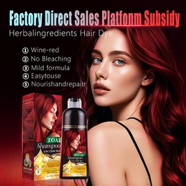 Toae New upgraded formula Hair ColorShampoo, Quick hair dye,hair care, Fruityaroma, Various colors available, 3-n-1 Plantextracts Natural Shampoo, Long LastingAmmonia-Free, Haircare, Mild,Wine RedChestnut-Brown,Natural-Black,herbal hair color shampoo - C
