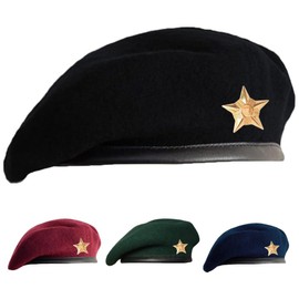 SILAK Traditional Army Style Cap with Metal Star Badge – Che Guevara Inspired, Woolen French Beret Hat for Men and Women (Black)