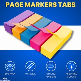 1InTheOffice Page Markers, Colored Sticky Tabs, Sticky Note Tabs, Sticky Page Markers 1/2" Size, 500 Flags/Pack