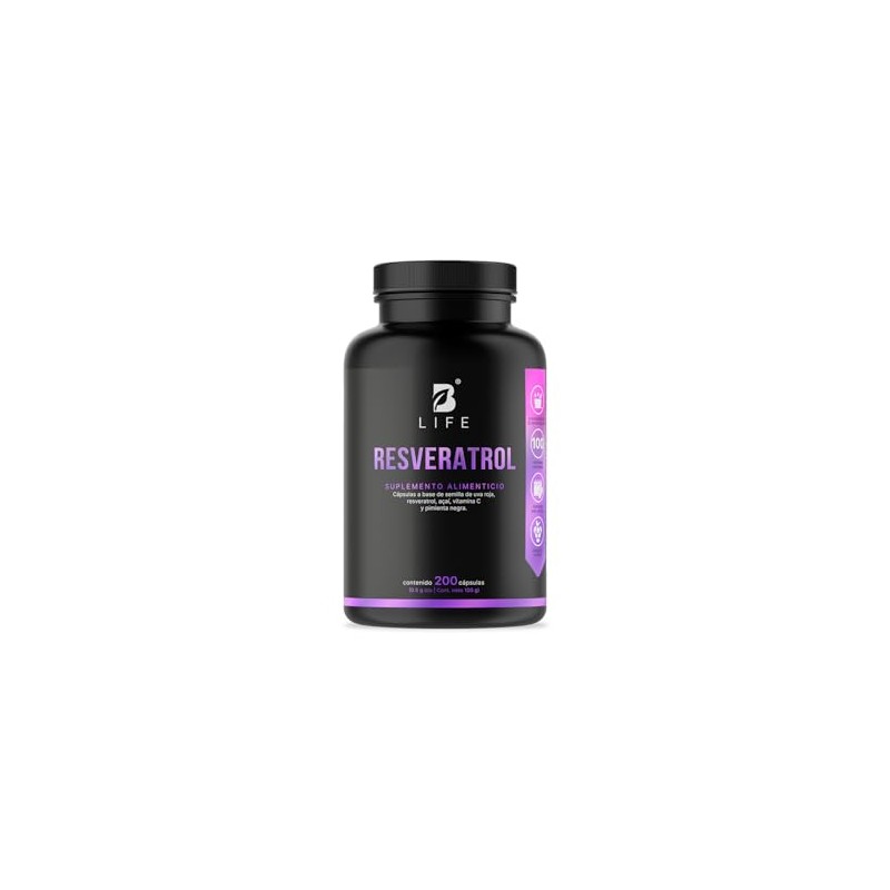 Life Resveratrol 200 Cápsulas Antioxidante 1000mg Por Porción Pimienta Negra