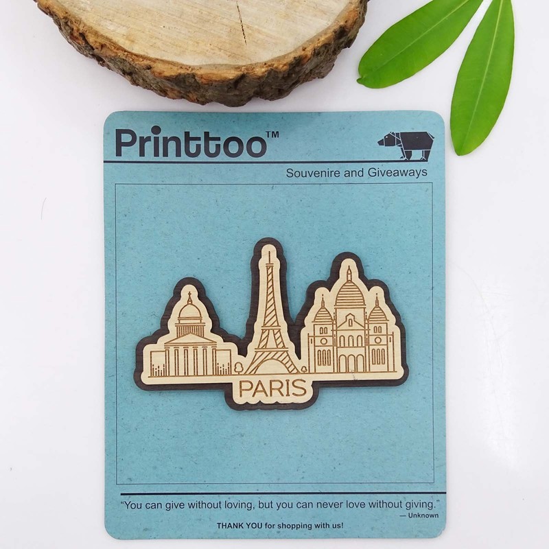 Printtoo Depicting Paris France Monuments Engraved Wooden Fridge Magnet Souvenir